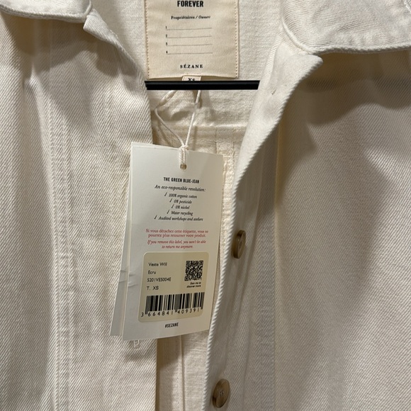 New with Tags NWT Sezane Will Jacket Pockets XS Denim Cardigan $145 Ecru - Picture 3 of 6